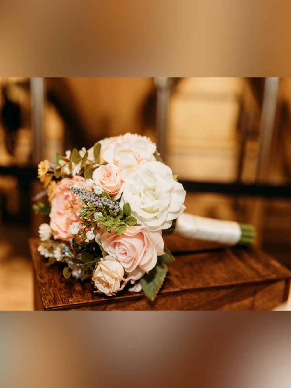 Faux Pink and White Rose Bouquet - Romantic Artificial Floral Arrangement